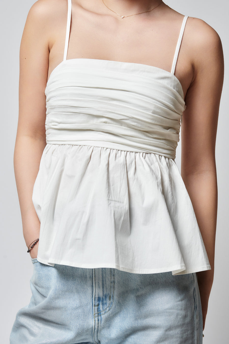 Cotton Ruched Top + White - Little Puffy