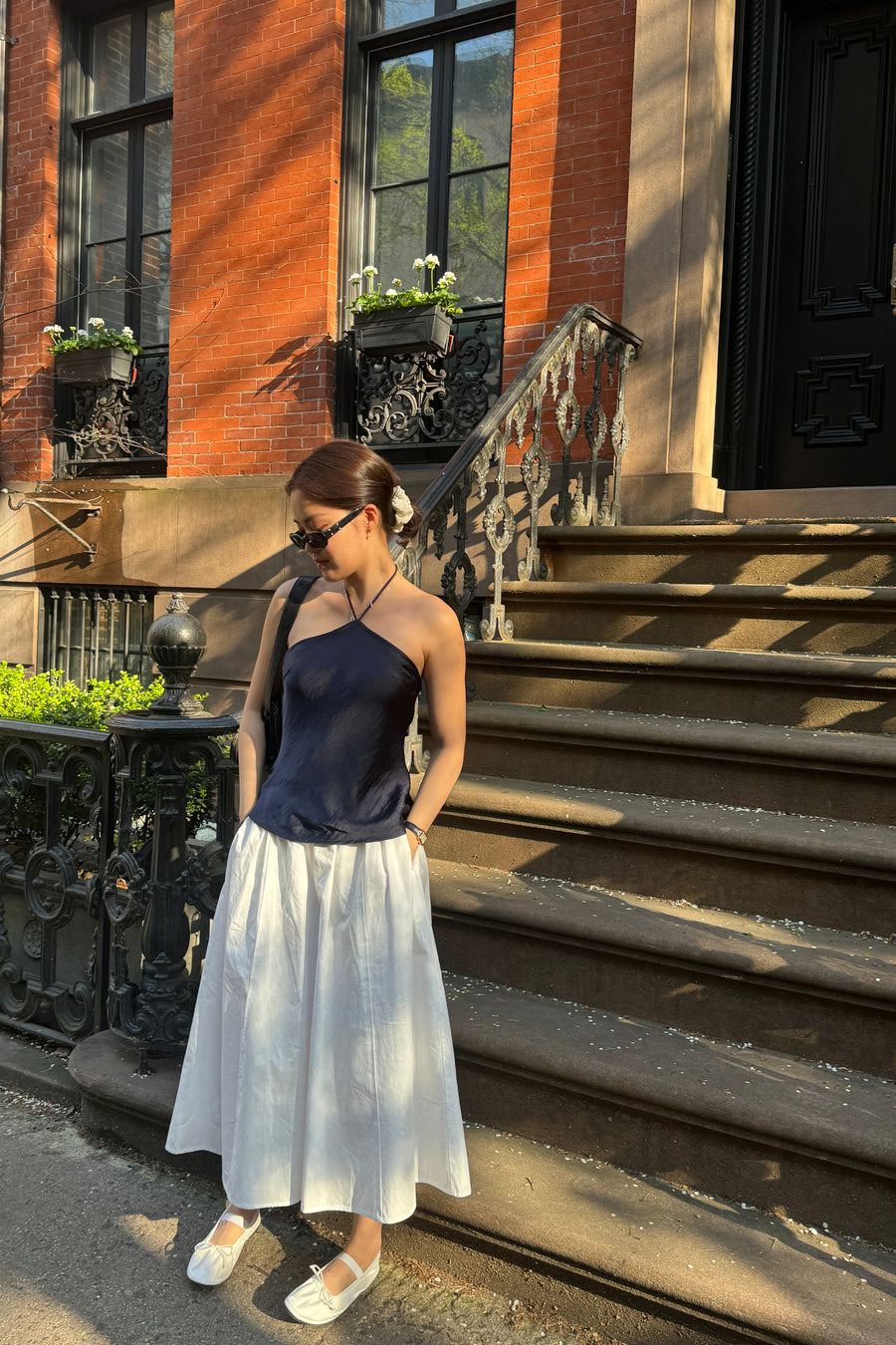 Satin Halter Top + Navy - Little Puffy