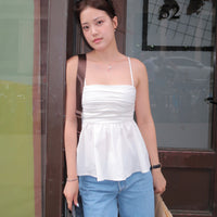 Flora Cotton Ruched Top + White