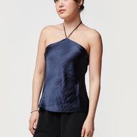 Lana Satin Halter Top + Navy - Little Puffy