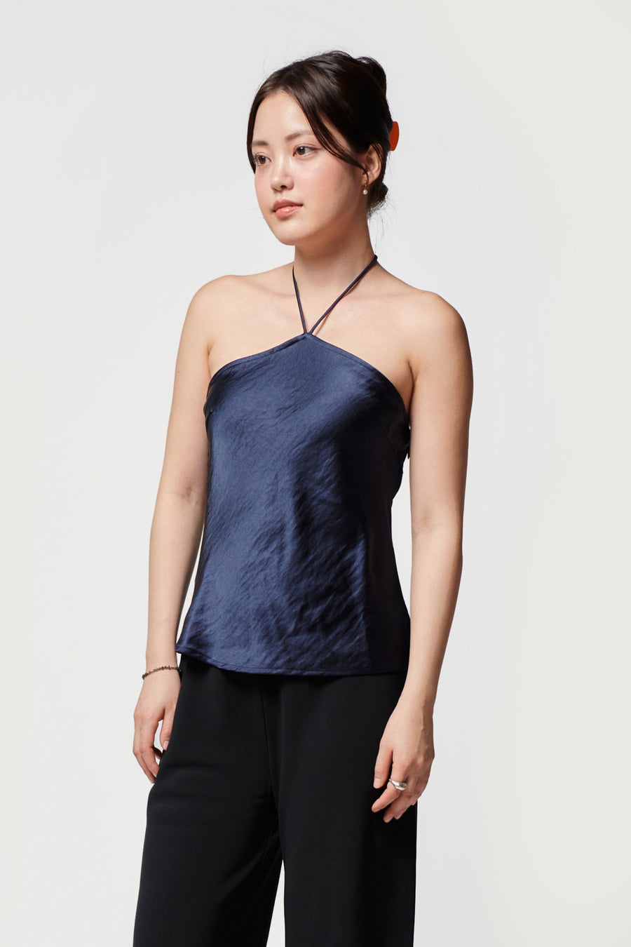 Lana Satin Halter Top + Navy - Little Puffy