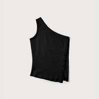 Kaia One Shoulder Tank + Black - Little Puffy