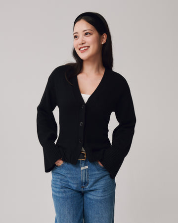 Ellie Button Cardigan + Black - Little Puffy