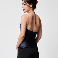 Lana Satin Halter Top + Navy - Little Puffy