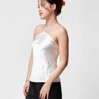 Lana Satin Halter Top + White - Little Puffy